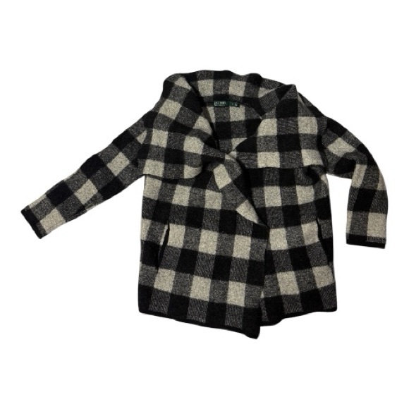 Lauren Ralph Lauren Wool buffalo check waterfall cardigan - Picture 1 of 8